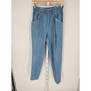 Cascade Blues Women's Blue Denim Wide Leg Pockets High Rise Elastic Pant Size 12